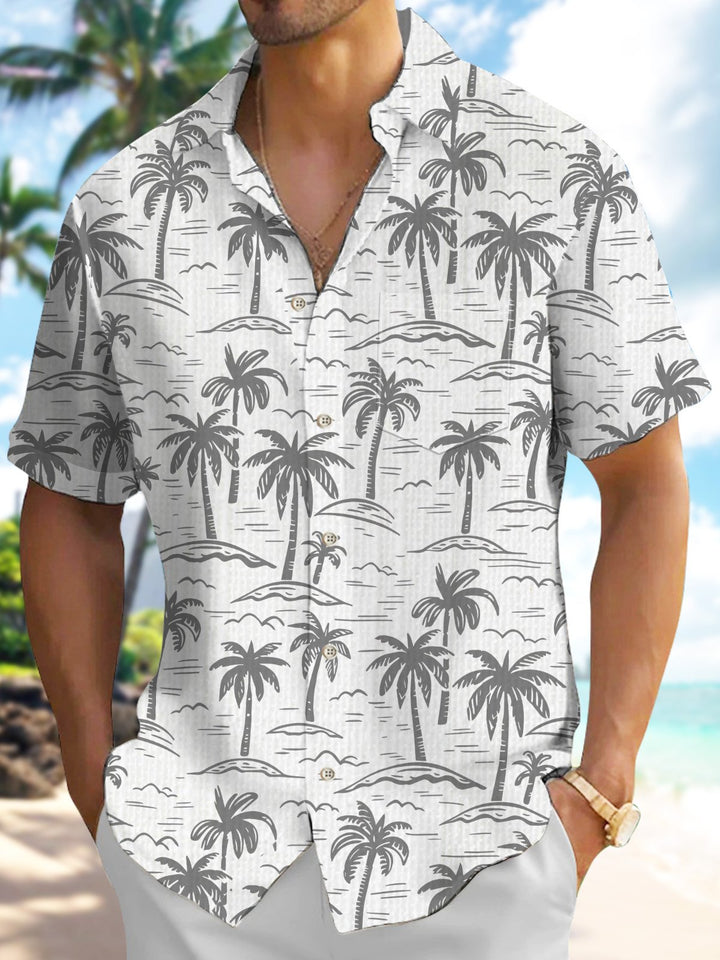 Alohadaddy Casual Collection Moisture-wicking Palm Tree Print Chest Pocket Stretch Oversized Hawaiian Short Sleeve Shirt