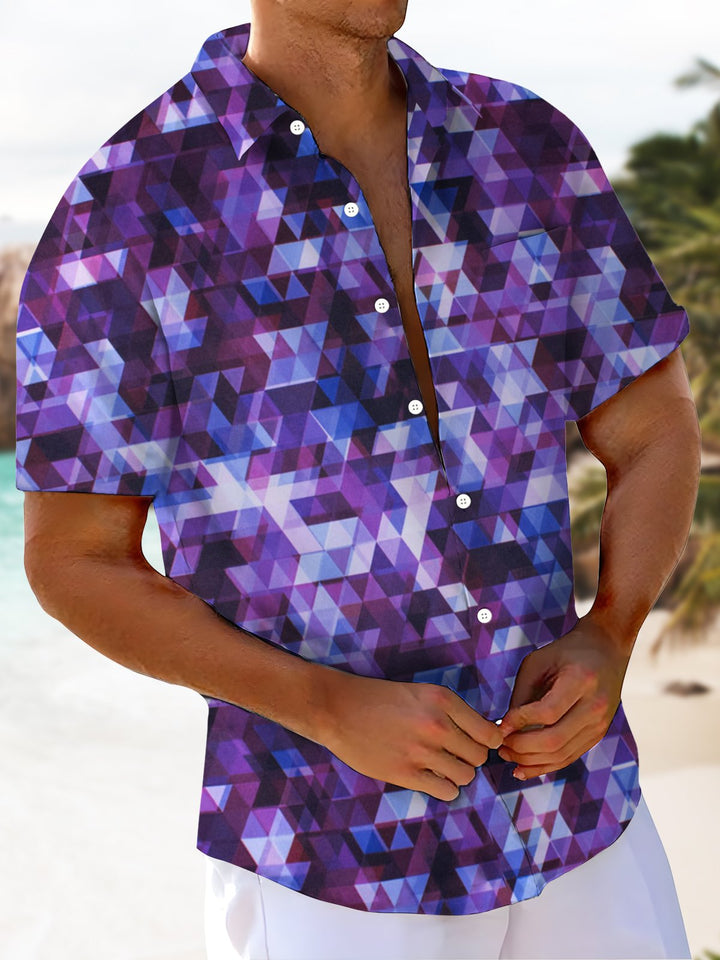 Alohadaddy® Casual Geometric Art Print Chest Pocket Men&