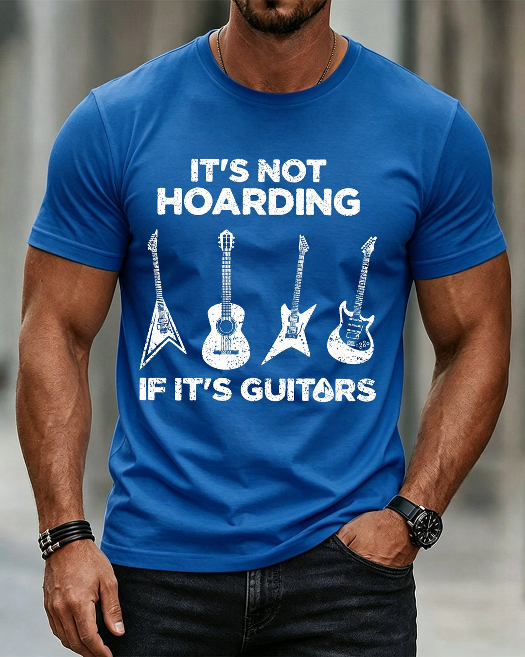 Alohadaddy® Casual Letter Guitar Music Print Short-Sleeve T-Shirt