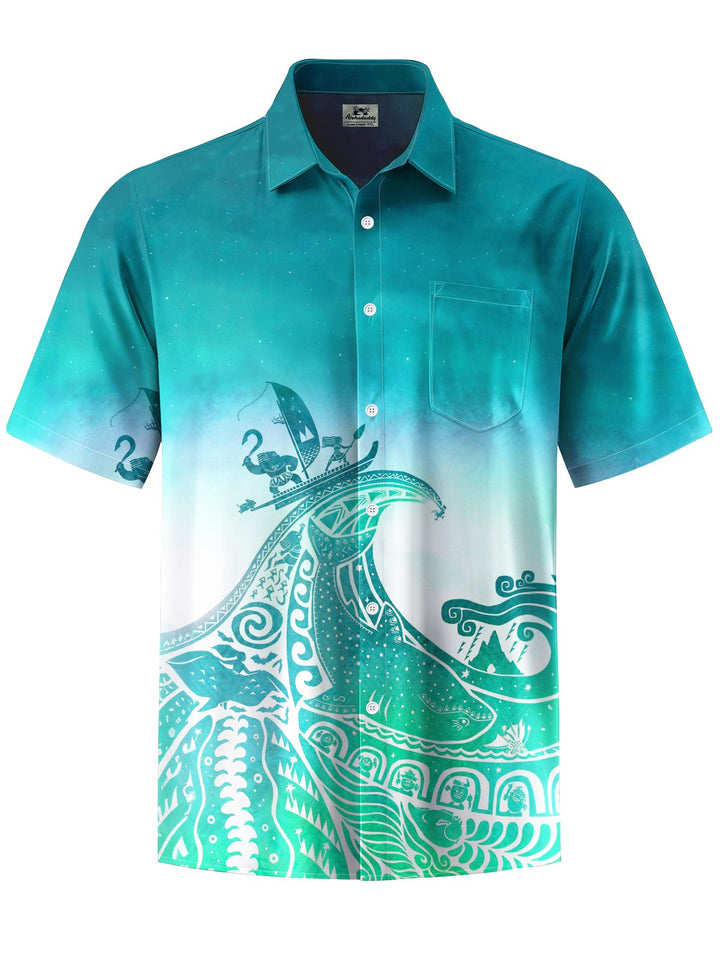 Alohadaddy® Vintage Ukiyo-e Gradient Print Chest Pocket Stretch Men&
