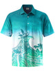 Alohadaddy® Vintage Ukiyo-e Gradient Print Chest Pocket Stretch Men's Short Sleeve Shirt Big & Tall