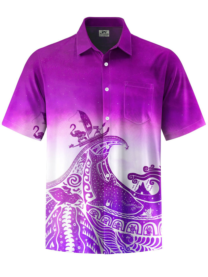 Alohadaddy® Vintage Ukiyo-e Gradient Print Chest Pocket Stretch Men&
