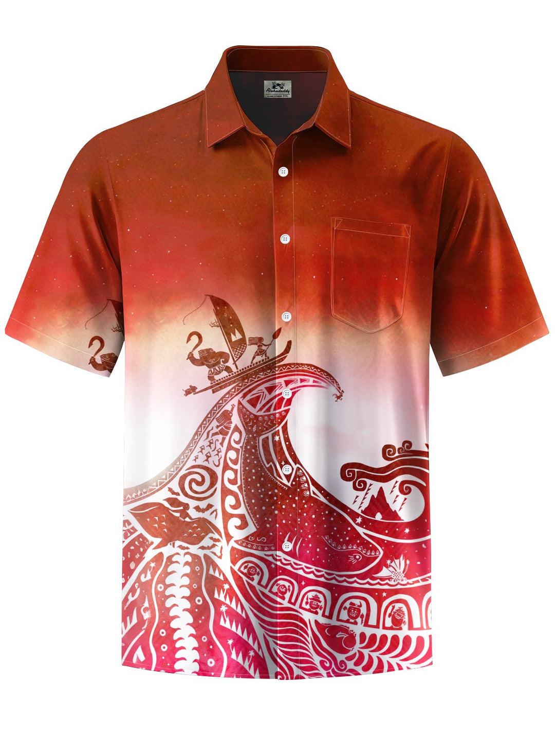 Alohadaddy® Vintage Ukiyo-e Gradient Print Chest Pocket Stretch Men&