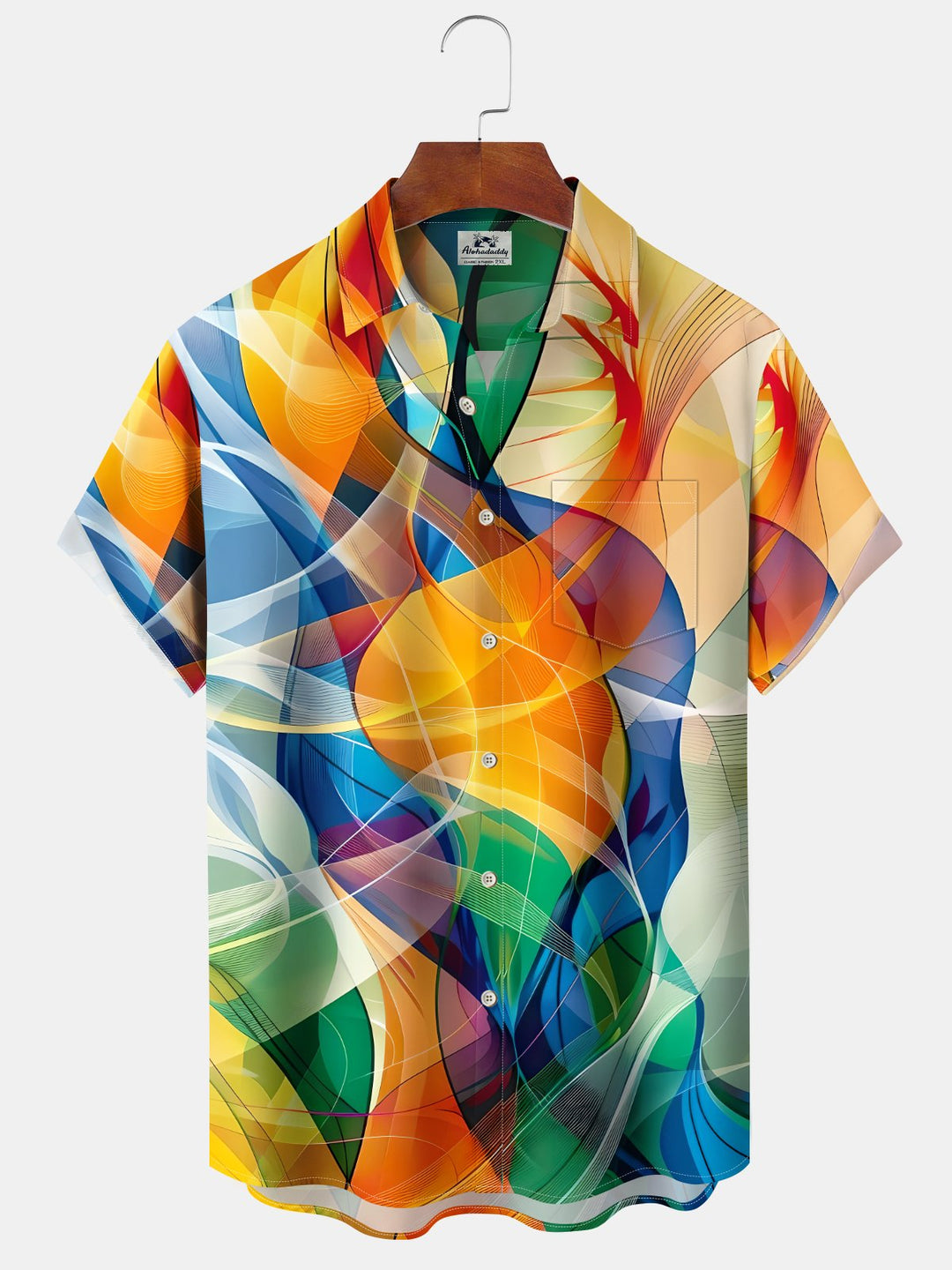 Alohadaddy® Retro Abstract Art Print Chest Pocket Stretch Moisture Wicking Large Size Hawaiian Shirt