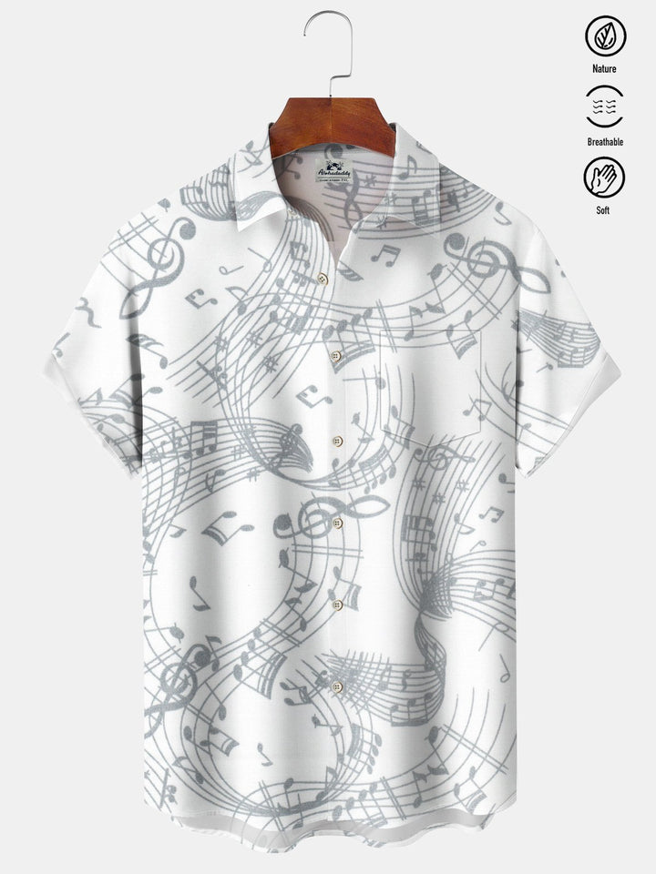 Alohadaddy® Casual Linen Music Notes Print Art Pockets Moisture Wicking Hawaiian Shirt Big &amp; Tall