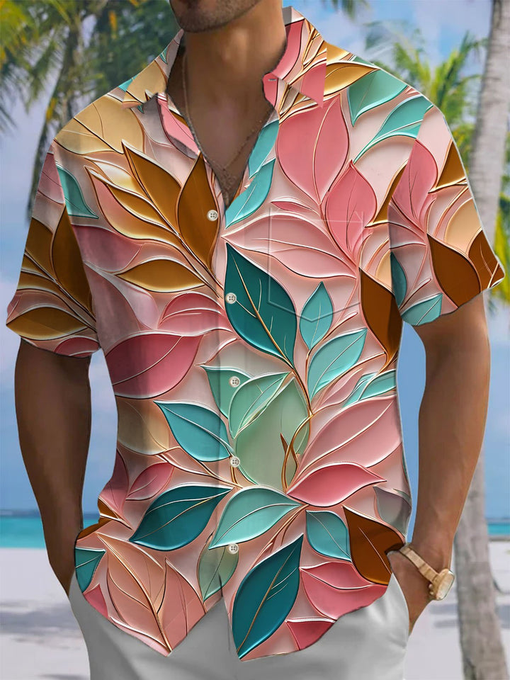 Alohadaddy® Hawaiian Leaves Glass Print Chest Pocket Men&