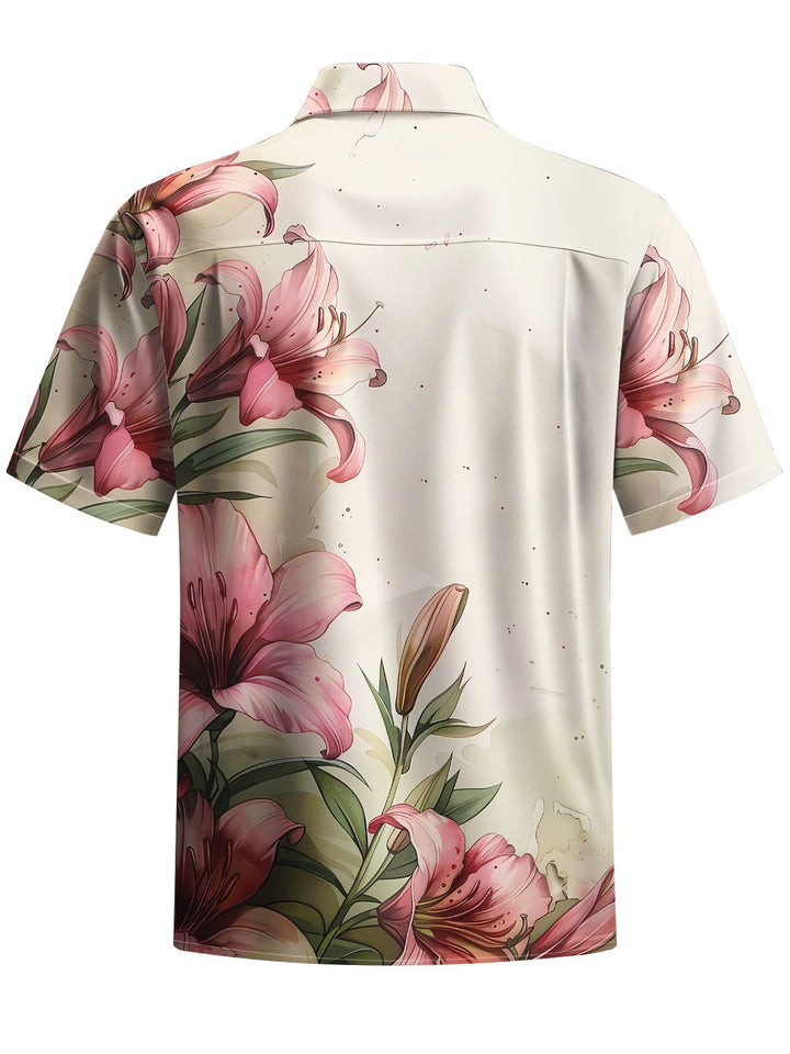 Alohadaddy® Vintage Flowers Print Chest Pocket Men&