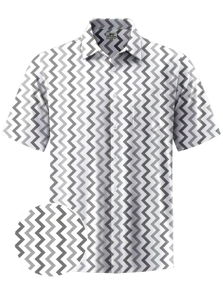 Alohadaddy® Casual Stripe Art Print Chest Pocket Men&