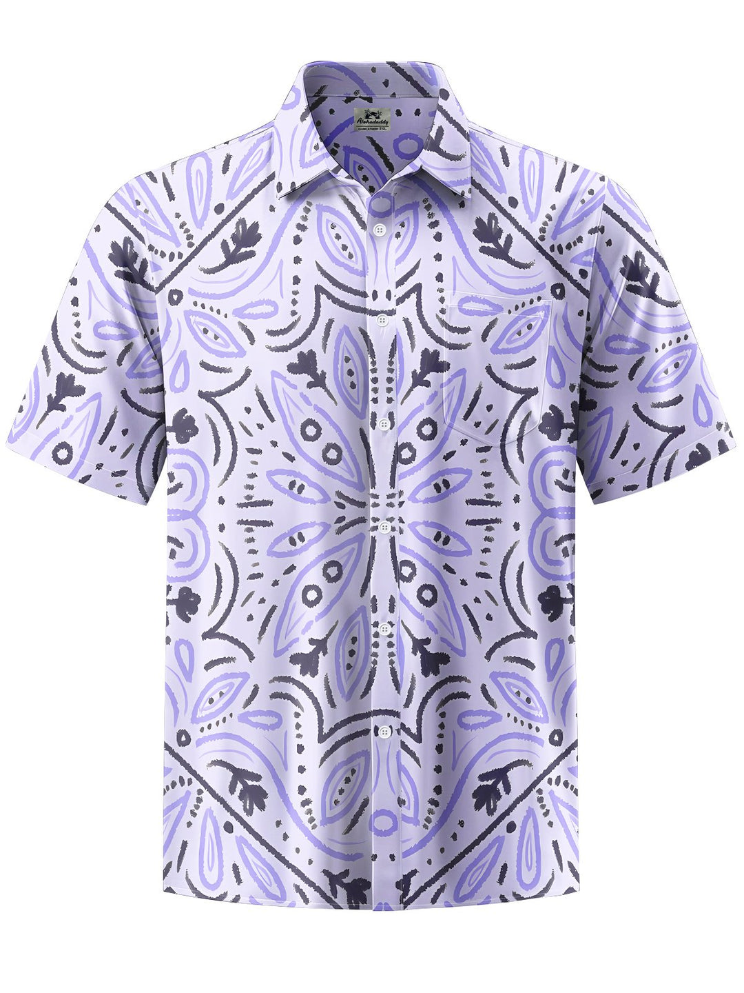 Alohadaddy® Casual Ethnic Pattern Flowers Print Art Chest Pocket Men Short Sleeve Shirt Big &amp; Tall