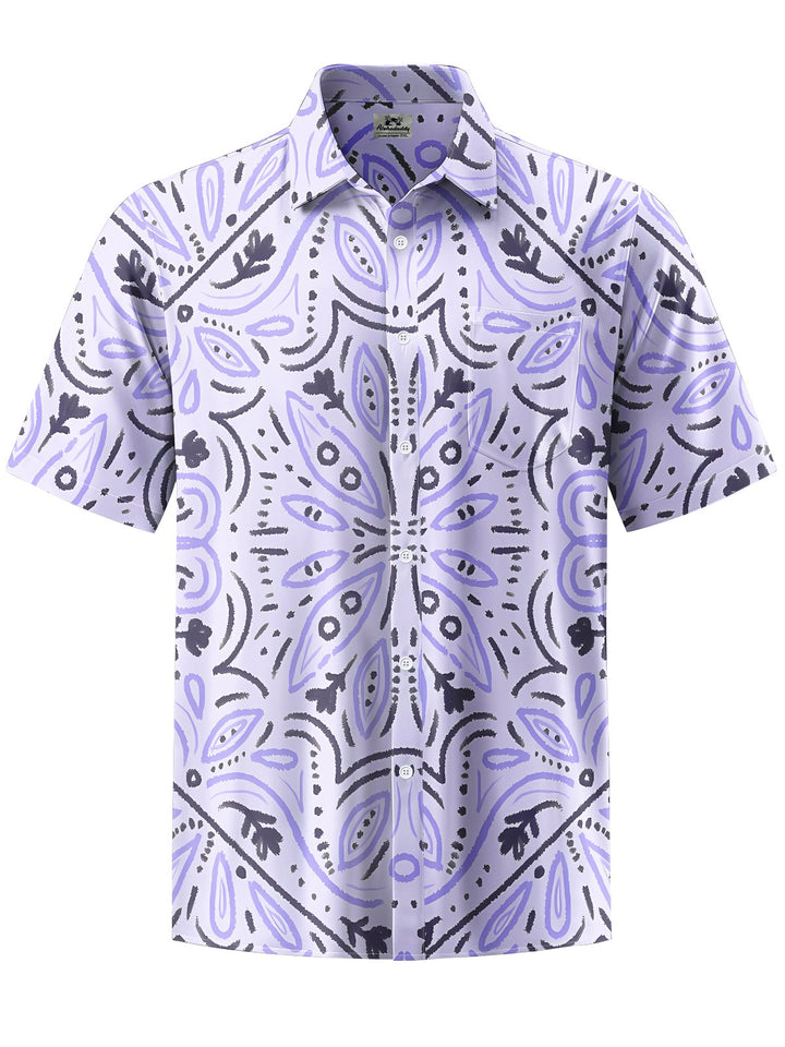 Alohadaddy® Casual Ethnic Pattern Flowers Print Art Chest Pocket Men Short Sleeve Shirt Big &amp; Tall