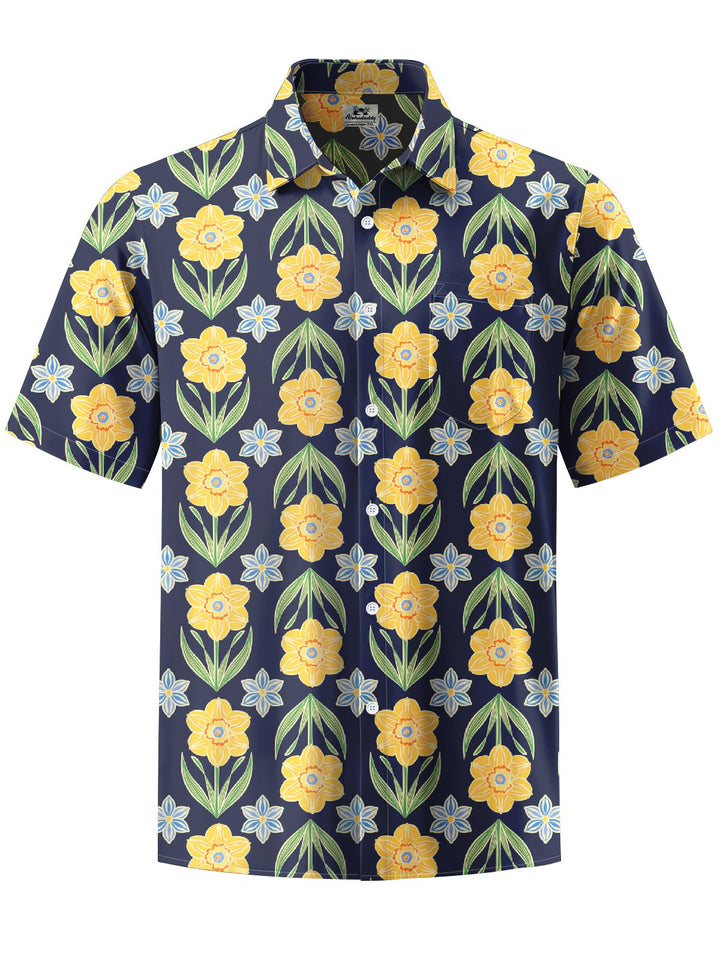 Alohadaddy® Casual Floral Art Print Chest Pocket Men&