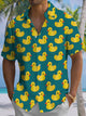 Alohadaddy® Hawaiian Yellow Duck Print Art Chest Pocket Men's Short Sleeve Shirt Big & Tall