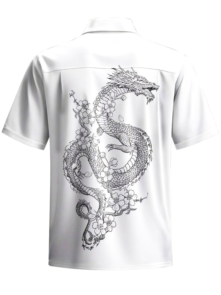 Alohadaddy® Casual Dragon Art Print Chest Pocket Mens Short Sleeve Shirt Big &amp; Tall