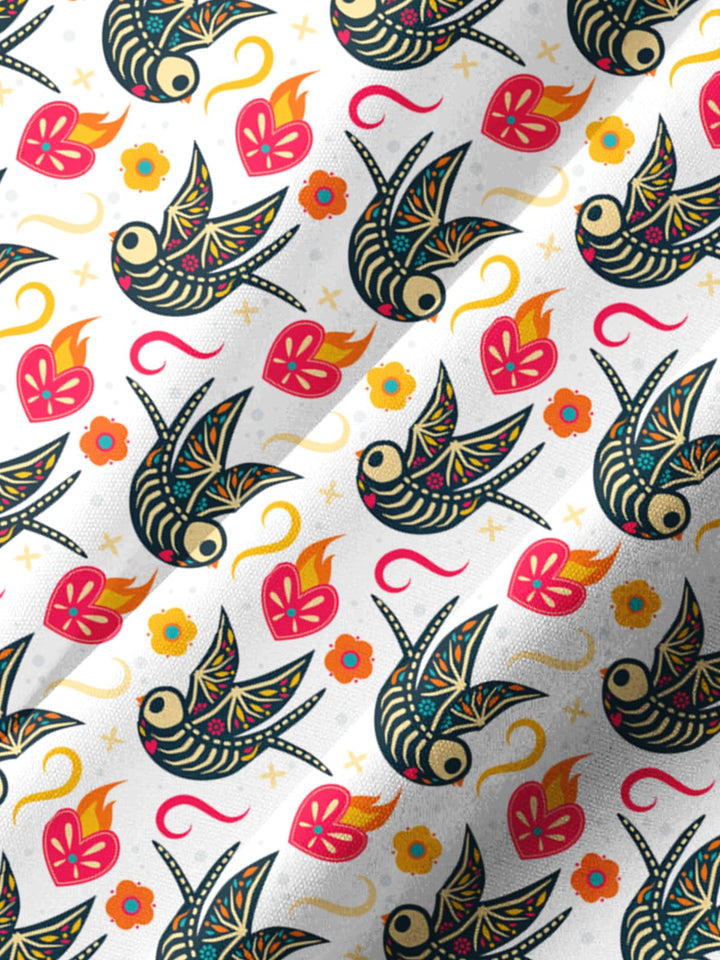 Alohadaddy® Casual Bird Art Print Chest Pocket Men&