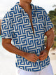 Alohadaddy® Casual Geometric Pattern Art Print Chest Pocket Men's Short Sleeve Shirt Big & Tall