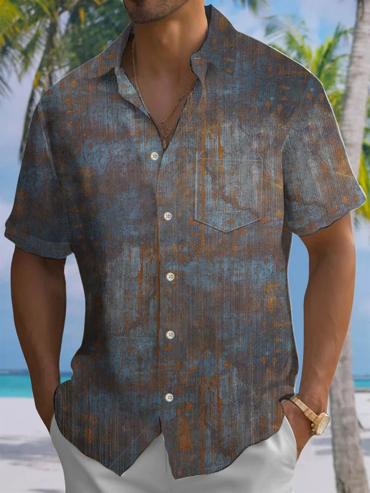 Alohadaddy® Vintage Rust Art Print Chest Pocket Mens Wicking Short Sleeve Shirt Big &amp; Tall