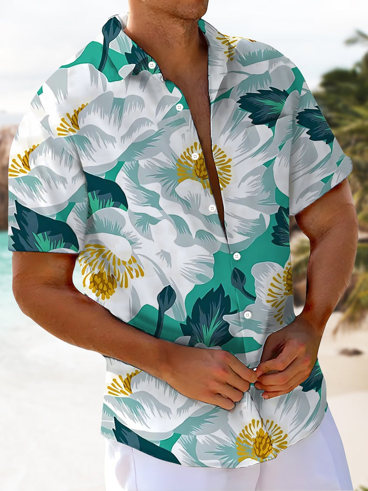 Alohadaddy® Hawaiian Flower Art Print Chest Pocket Men&