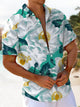 Alohadaddy® Hawaiian Flower Art Print Chest Pocket Men's Short Sleeve Shirt Big & Tall