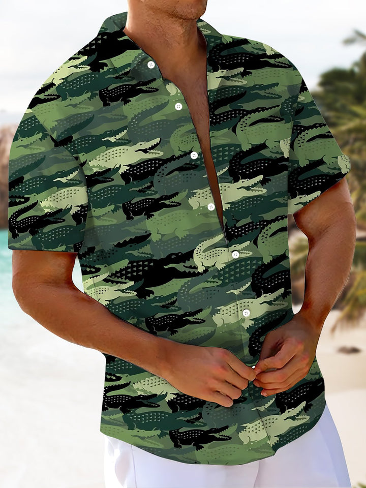 Alohadaddy® Vintage Crocodile Art Print Chest Pocket Men&