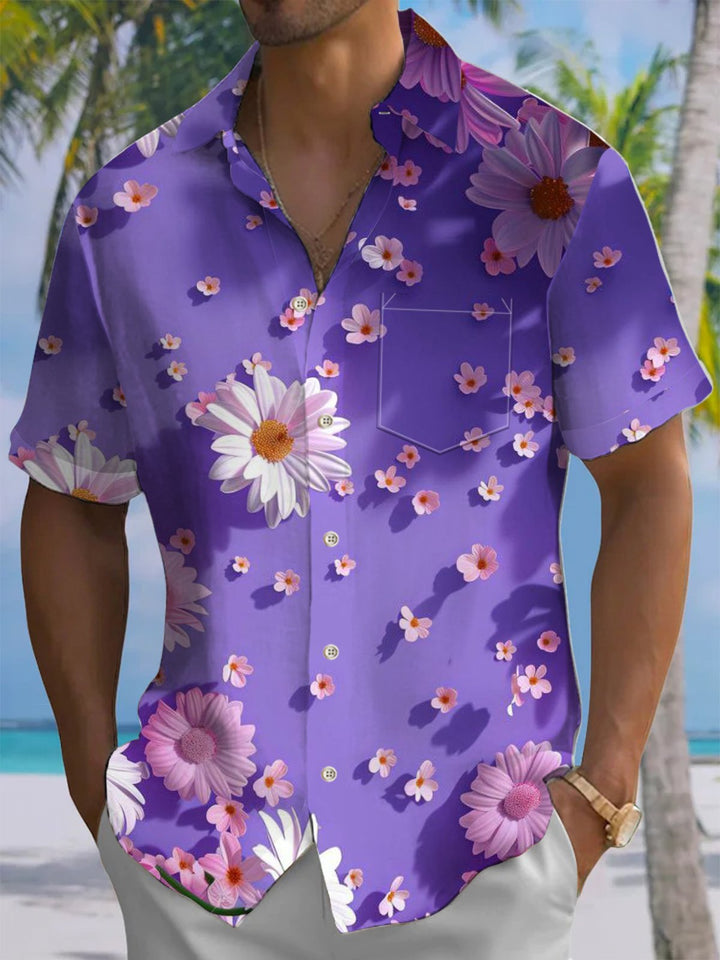 Alohadaddy® Hawaiian Floral Art Print Chest Pocket Men&