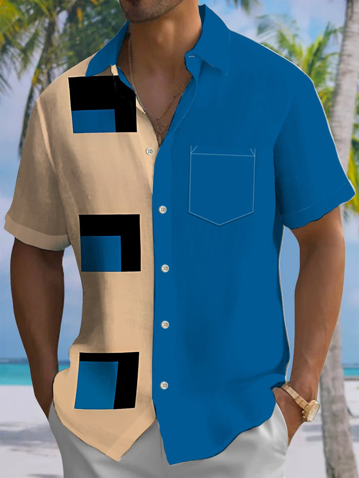 Alohadaddy® Retro Geometric Contrast Art Print Chest Pocket Men&