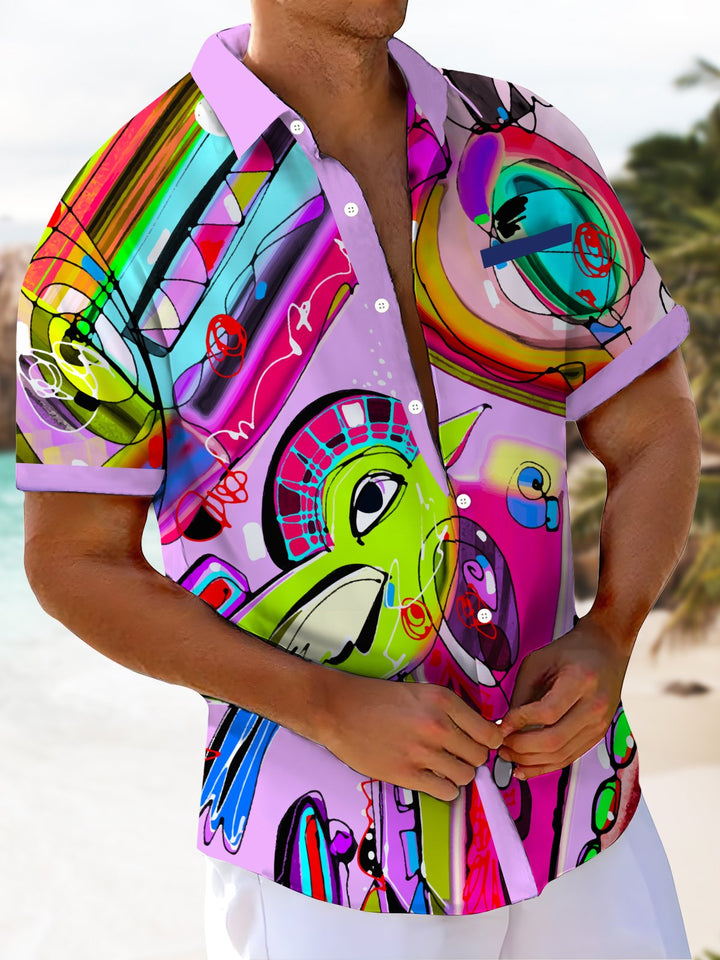 Alohadaddy® Hawaiian Graffiti Art Print with Chest Pocket for Men&