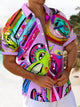 Alohadaddy® Hawaiian Graffiti Art Print with Chest Pocket for Men's Short Sleeve Shirt Big & Tall