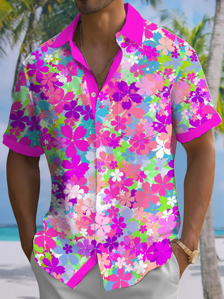 Alohadaddy® Hawaiian Floral Contrast Art Print Chest Pocket Men&