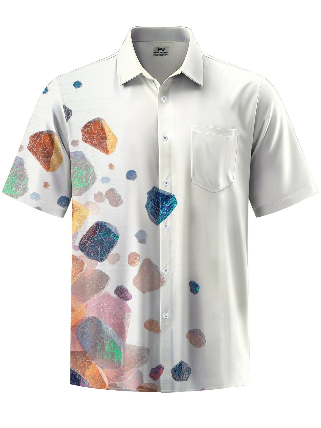 Alohadaddy® Casual Geometric Stone Art Print Chest Pocket Men&
