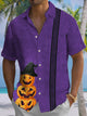 Alohadaddy® Halloween Striped Pumpkin Art Print Chest Pocket Men's Stretch Short Sleeve Shirt Big & Tall