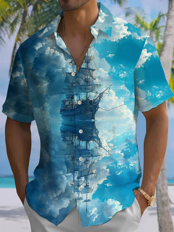 Alohadaddy® Hawaiian Sailing Art Print Pocket Stretch Men&