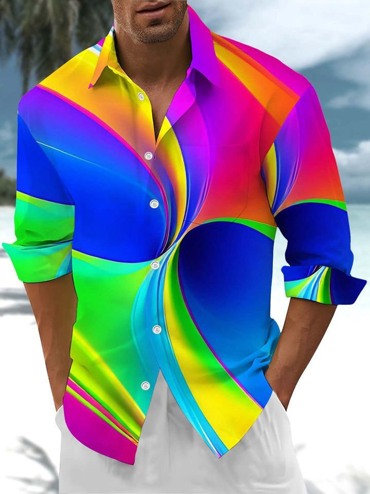 Alohadaddy® Casual Abstract Art Print Chest Pocket Men&
