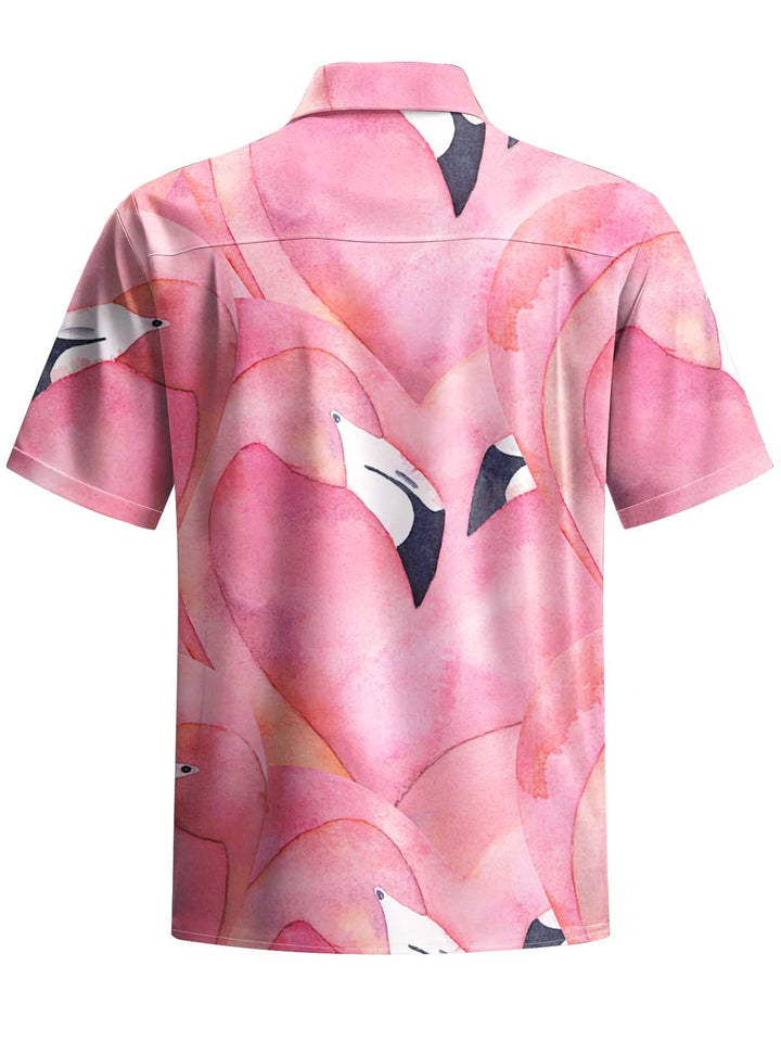 Alohadaddy® Hawaiian Flamingo Geometric Art Print Chest Pocket Stretch Men&