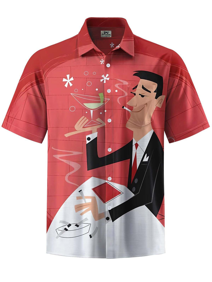 Alohadaddy® Retro Cartoon Atom Print Art Chest Pocket Men&