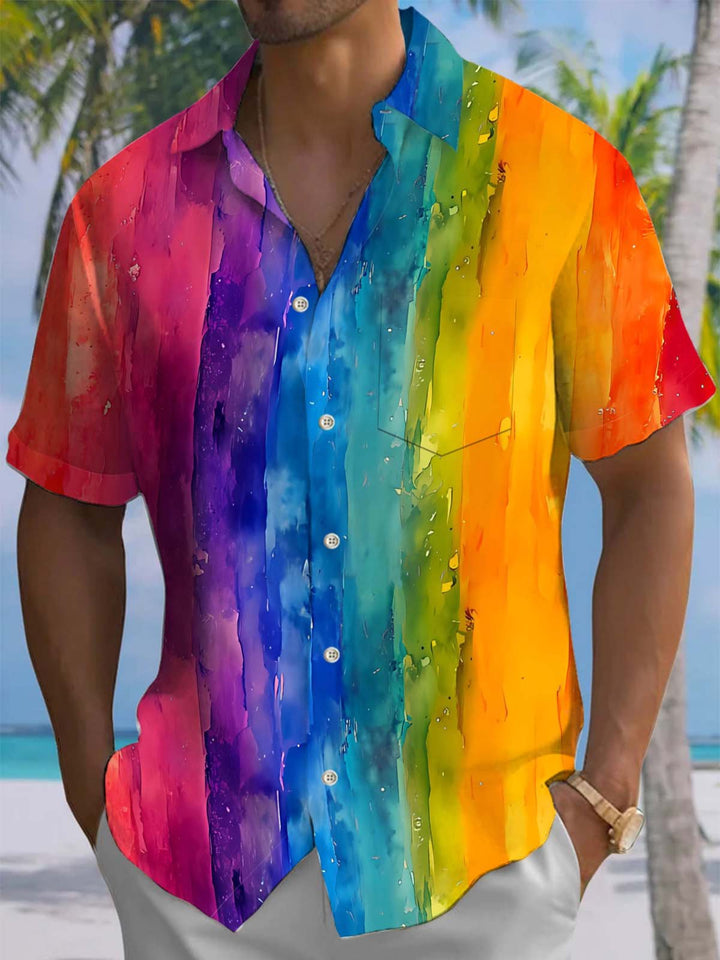 Alohadaddy® Casual Ombre Printed Artwork Chest Pocket Stretch Men&