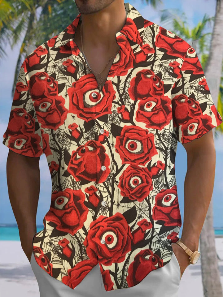 Alohadaddy® Vintage Eye-catching Rose Eye Print Pocket Button Elastic Men&