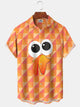 Alohadaddy® Thanksgiving Turkey Geometric Print Pocket Elastic Button Men's Short Sleeve Shirt Big & Tall
