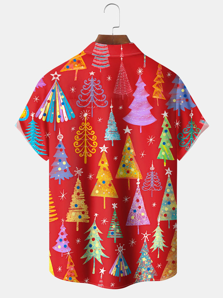 Alohadaddy® Christmas Fir Print Pocket Elastic Button Men&