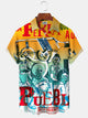 Alohadaddy® Retro Cartoon Poster Concert Print Pocket Stretch Men's Short Sleeve Shirt Big & Tall