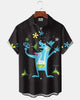 Alohadaddy® Retro Geometric Cartoon Atom Cocktail Print Art Pocket Button Elastic Men's Short Sleeve Shirt Big & Tall