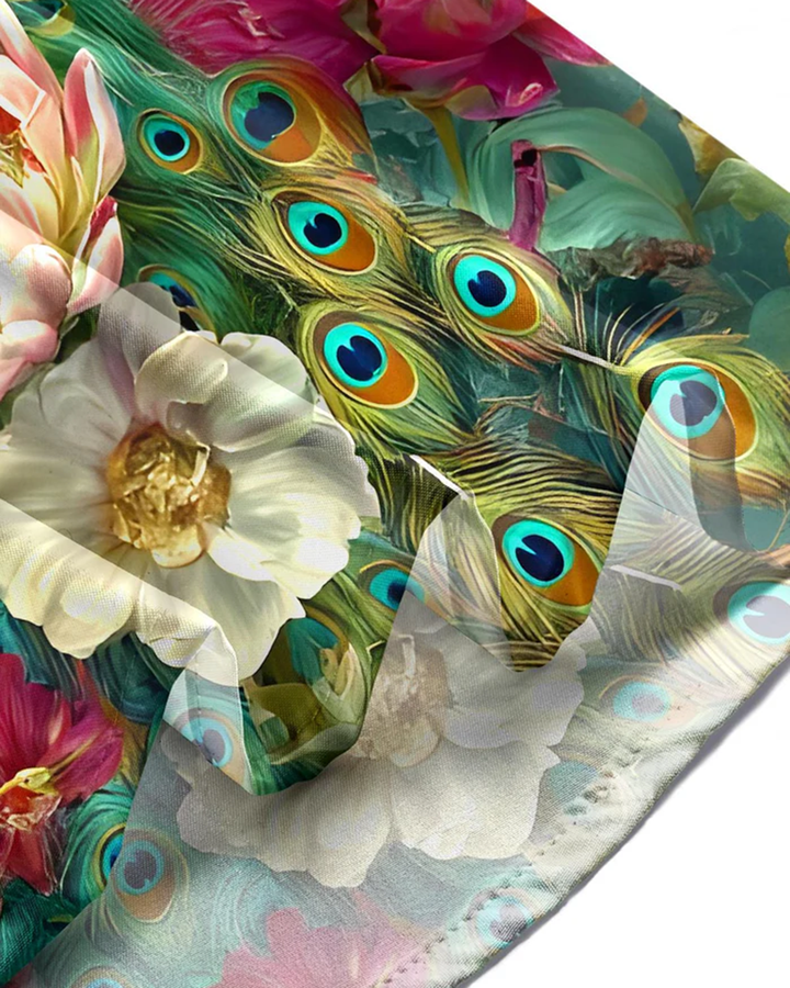 Alohadaddy® Casual Art Peacock Print Art Pocket Button Stretch Men&