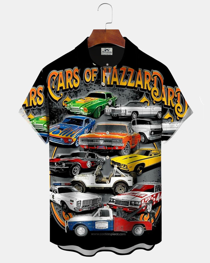 Alohadaddy® Vintage Car Print Art Pocket Stretch Button Men&