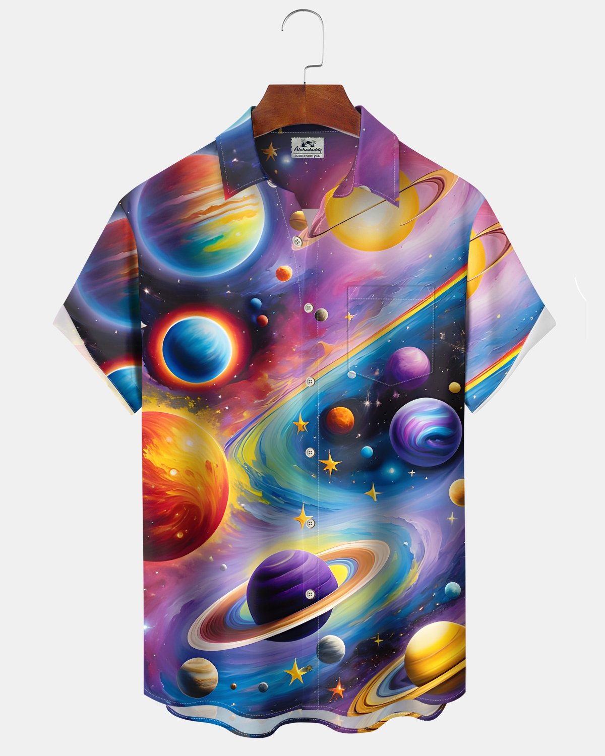 Alohadaddy® Casual Planet/Starry Sky Print Artistic Button Pocket Cardigan Men's Short Sleeve Shirt Big & Tall