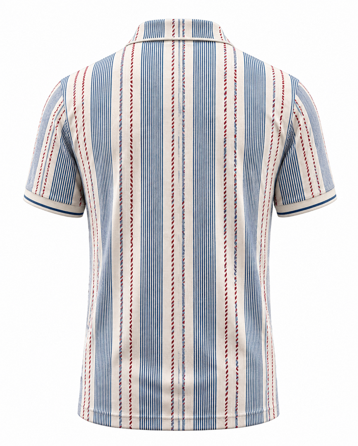 Men’s Basic Casual stripe Retro Print Button Down Polo Short-Sleeve Big &amp; Tall