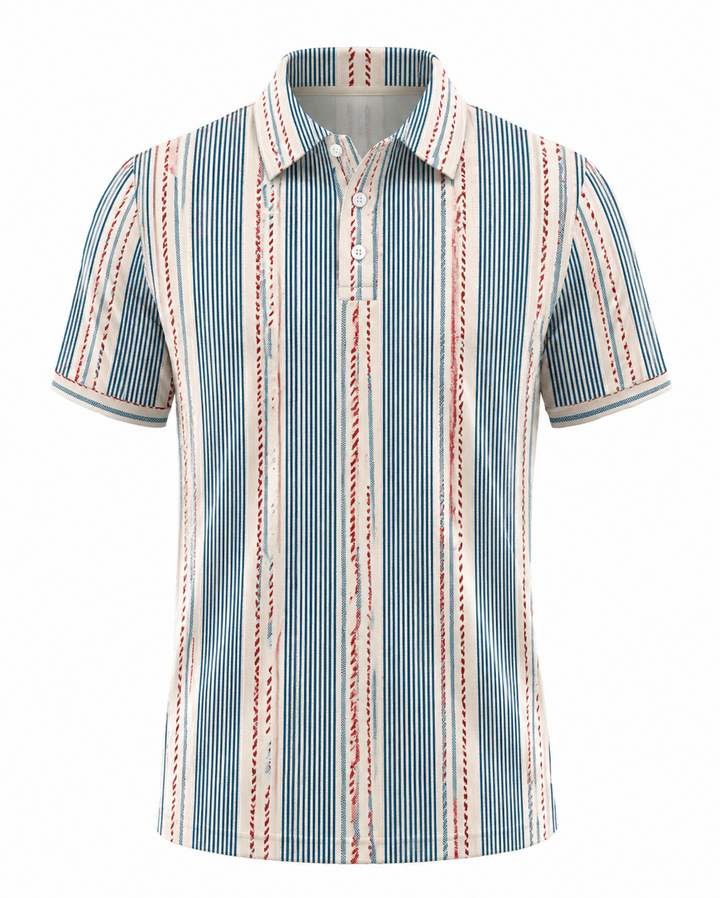 Men’s Basic Casual stripe Retro Print Button Down Polo Short-Sleeve Big &amp; Tall