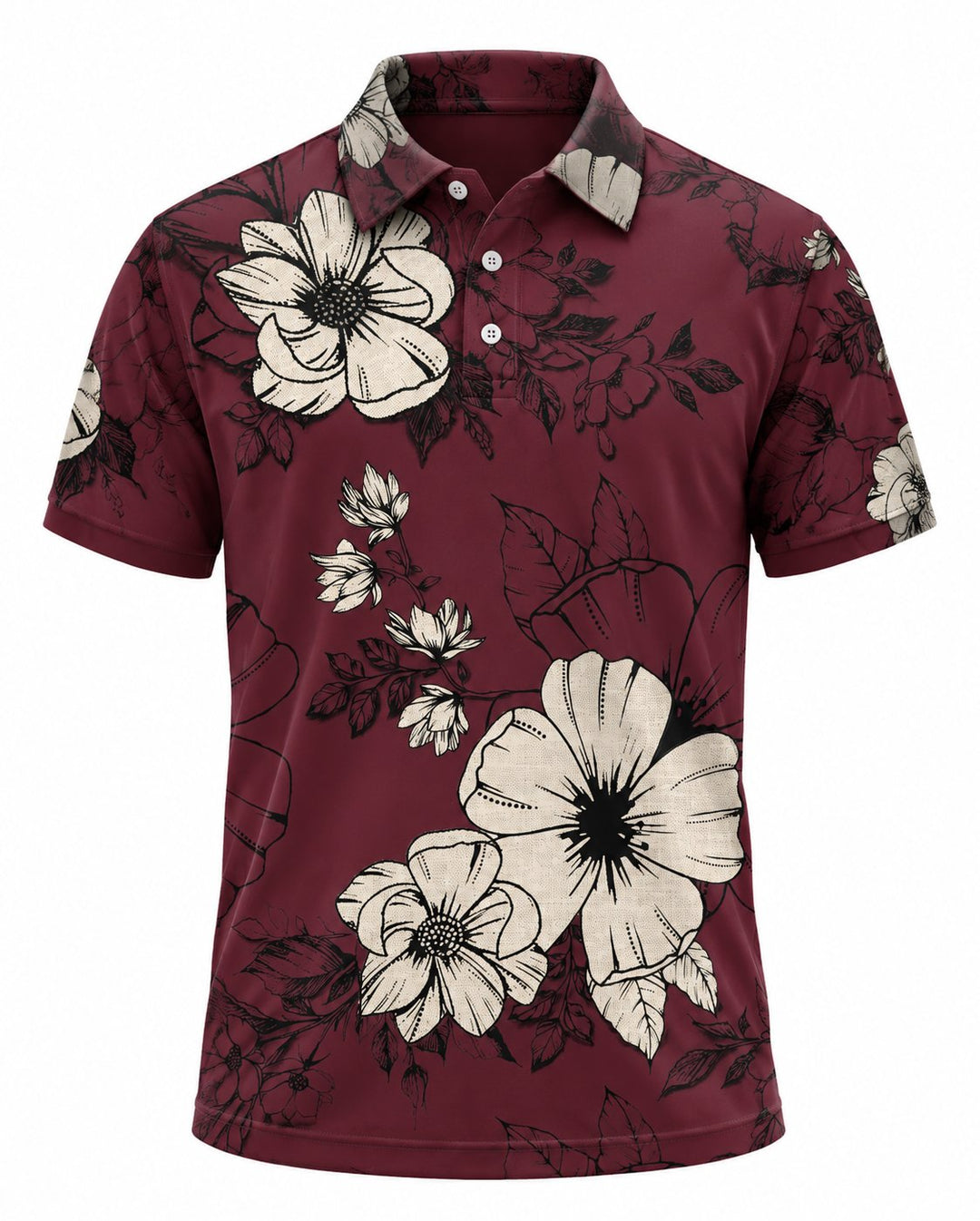 Men’s Basic Casual Flowering and plants Retro Print Button Down Polo Short-Sleeve Big &amp; Tall