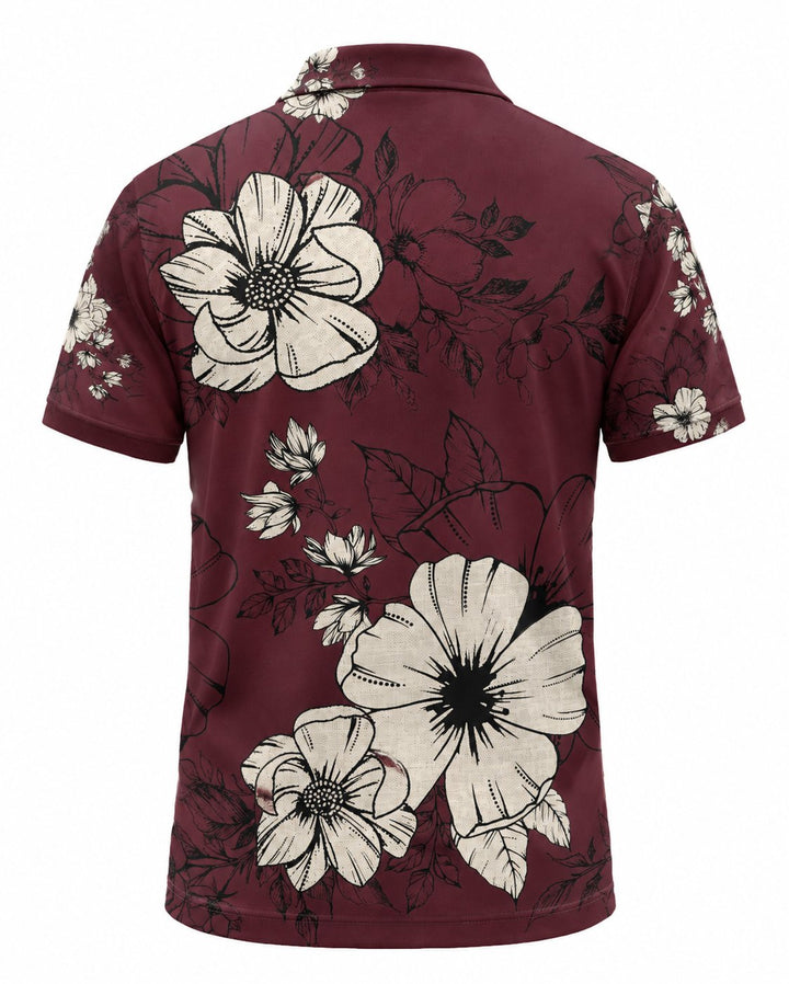 Men’s Basic Casual Flowering and plants Retro Print Button Down Polo Short-Sleeve Big &amp; Tall