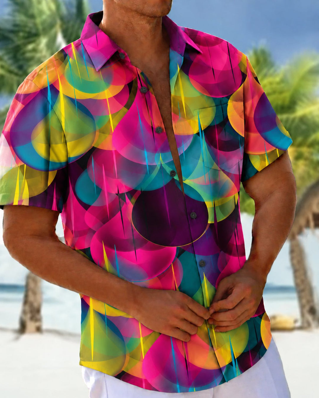 Alohadaddy® Casual Abstract Water Drop Neon Print Men&