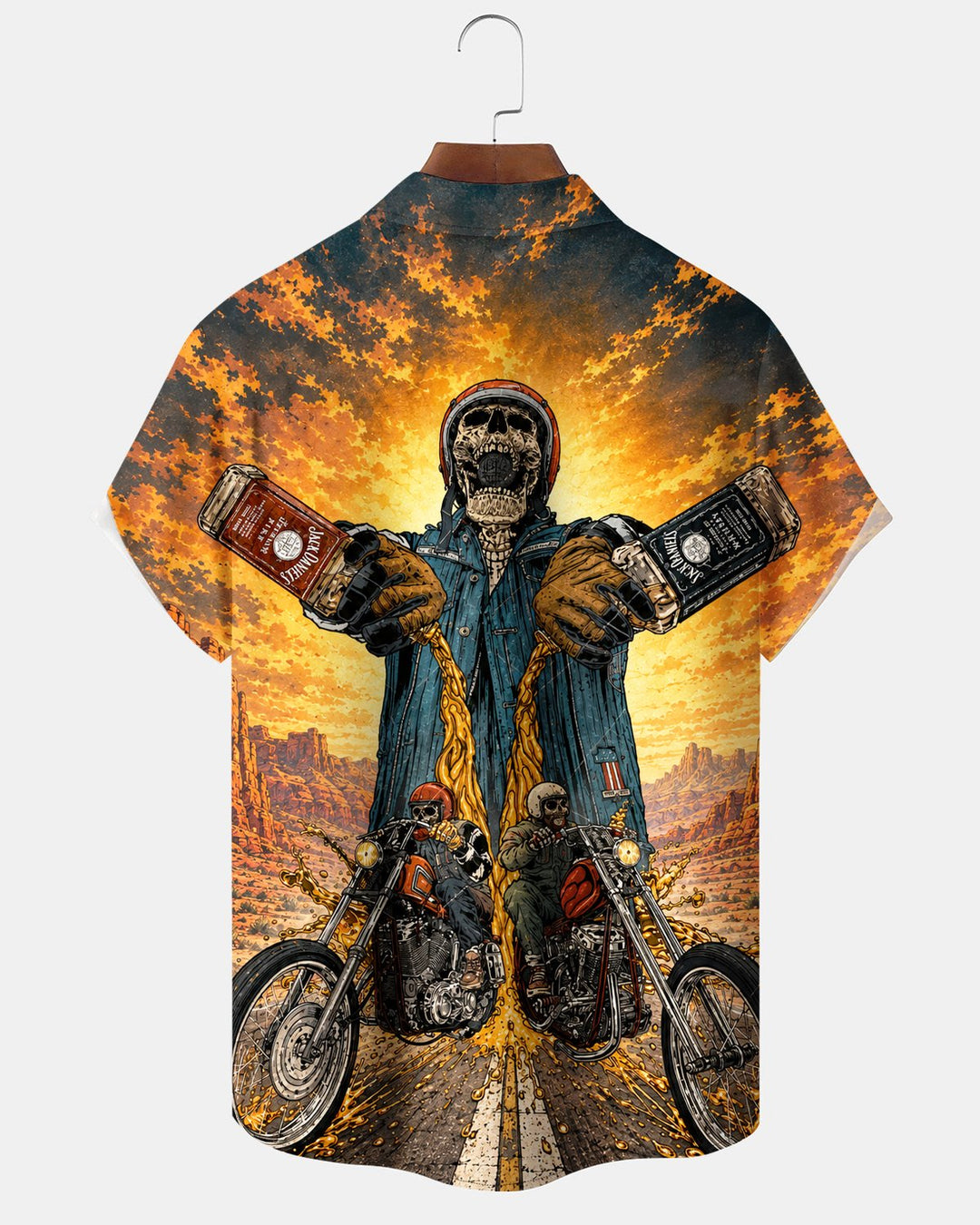 Alohadaddy® Casual Retro Skull Motorcycle Highway Whiskey Print Men&