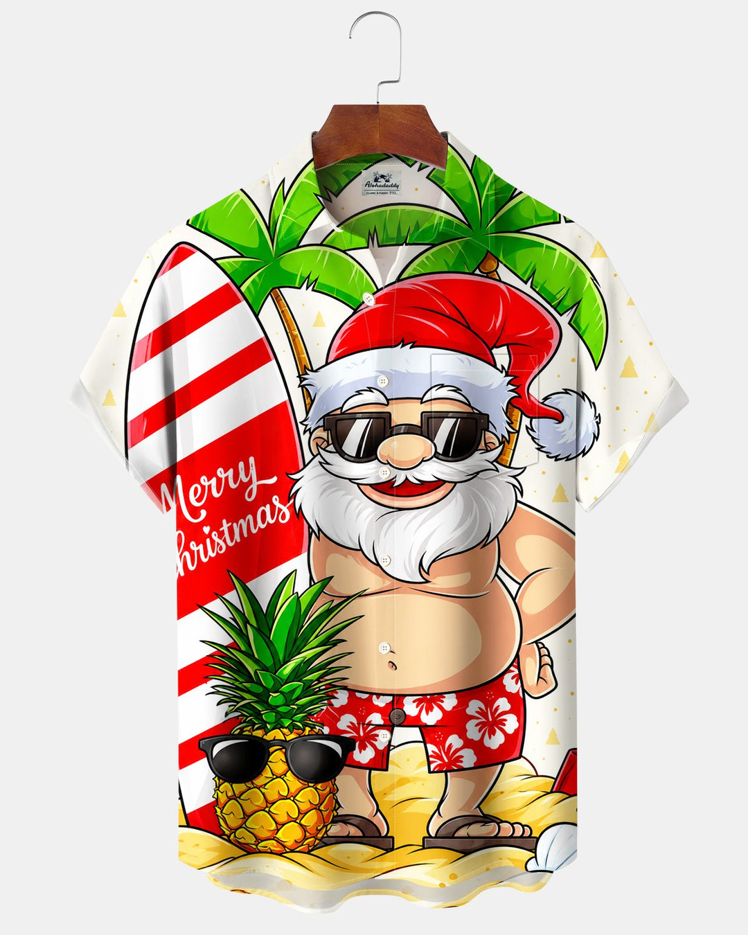 Alohadaddy® Holiday Christmas Santa Claus Hawaiian Beach Vacation Print Men&
